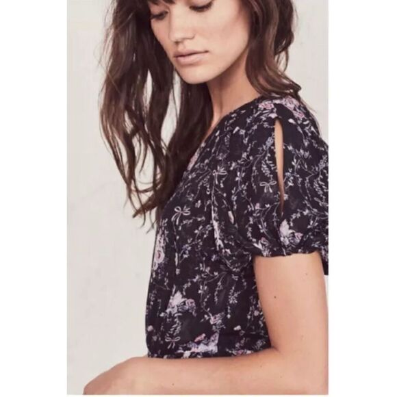 Loveshackfancy Peyton Dress Navy Cosmos One Shoulder Size S 100% Silk Floral - Picture 4 of 10